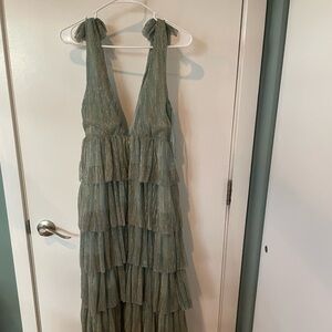 Free People- In Elly Shimmering Green Tiered Dress